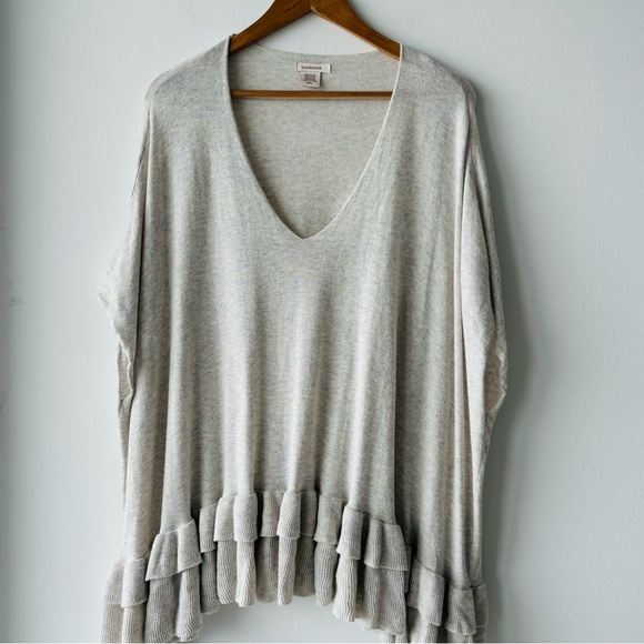 Sundance Beige V Neck Ruffled Poncho Knit Sweater Lagenlook...